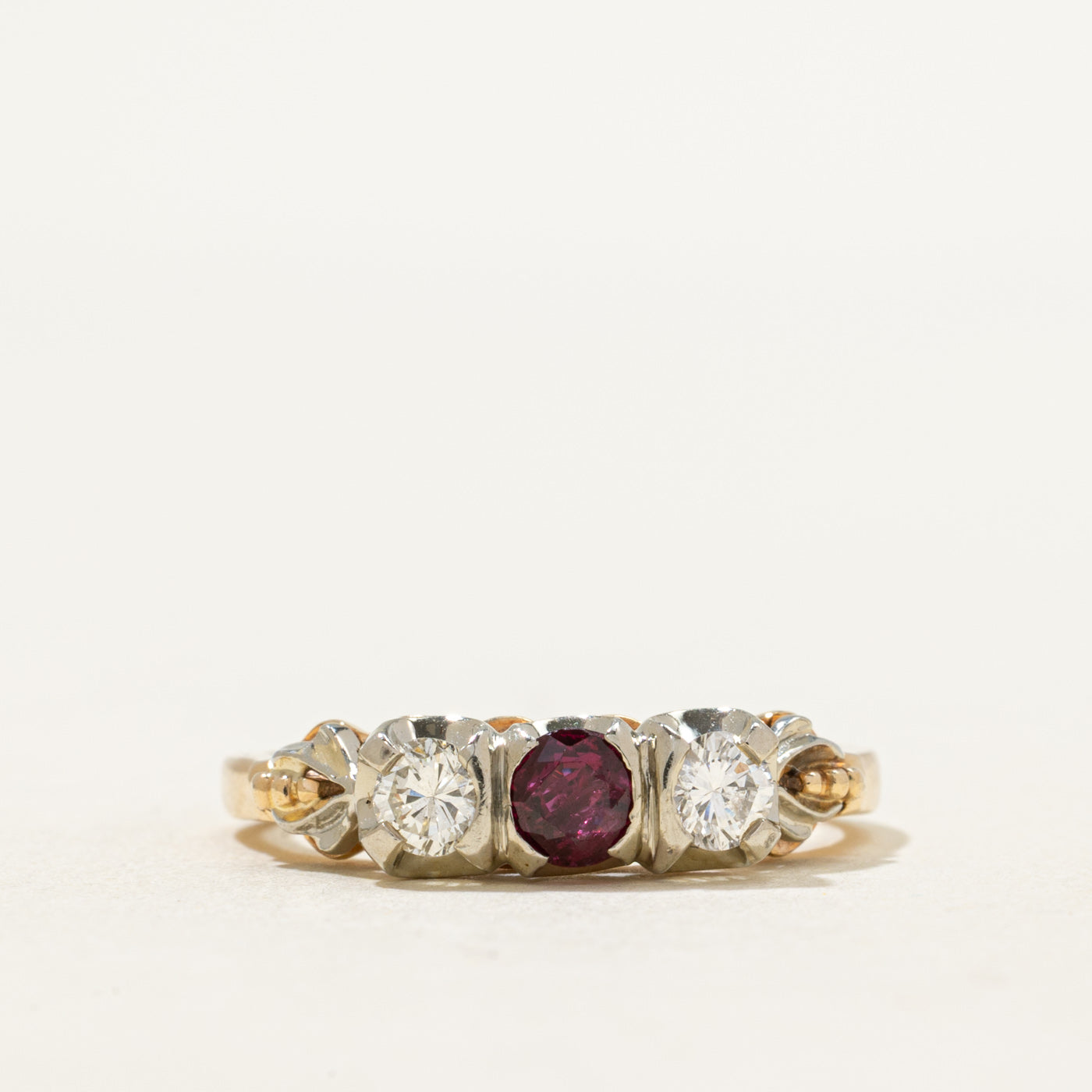 Three Stone Ruby & Diamond Ring | 0.32ct, 0.18ctw | SZ 7.75