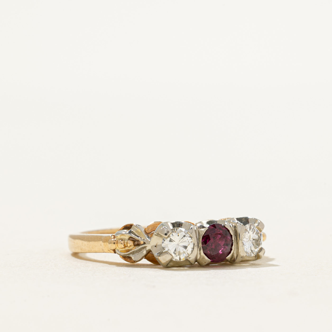 Three Stone Ruby & Diamond Ring | 0.32ct, 0.18ctw | SZ 7.75