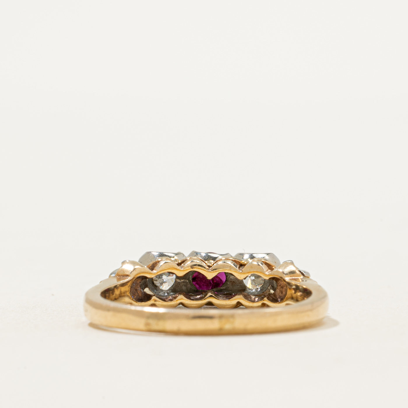 Three Stone Ruby & Diamond Ring | 0.32ct, 0.18ctw | SZ 7.75