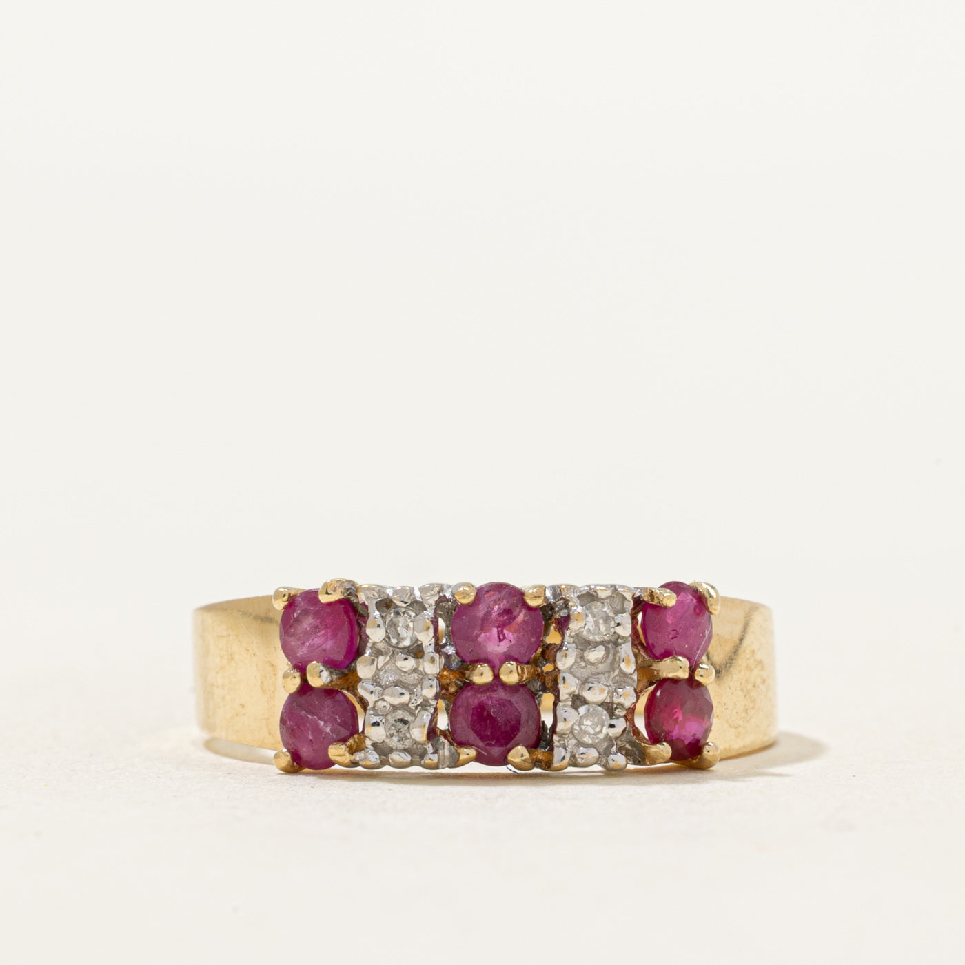 Multi Column Ruby & Diamond Band | 0.70ctw, 0.03ctw | SZ 7