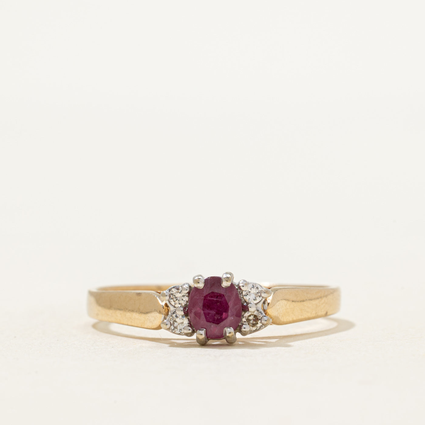 Oval Cut Ruby & Diamond Ring | 0.44ct, 0.06ctw | SZ 9.75