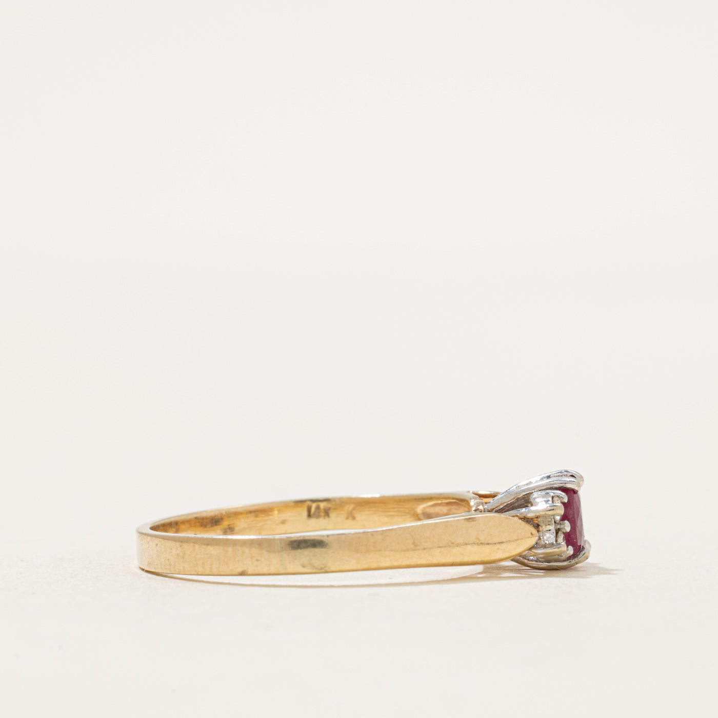 Oval Cut Ruby & Diamond Ring | 0.44ct, 0.06ctw | SZ 9.75
