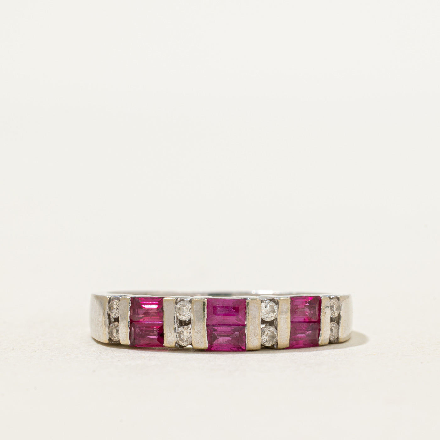 Tension Set Ruby & Diamond Ring | 0.45ctw, 0.09ctw | SZ 7