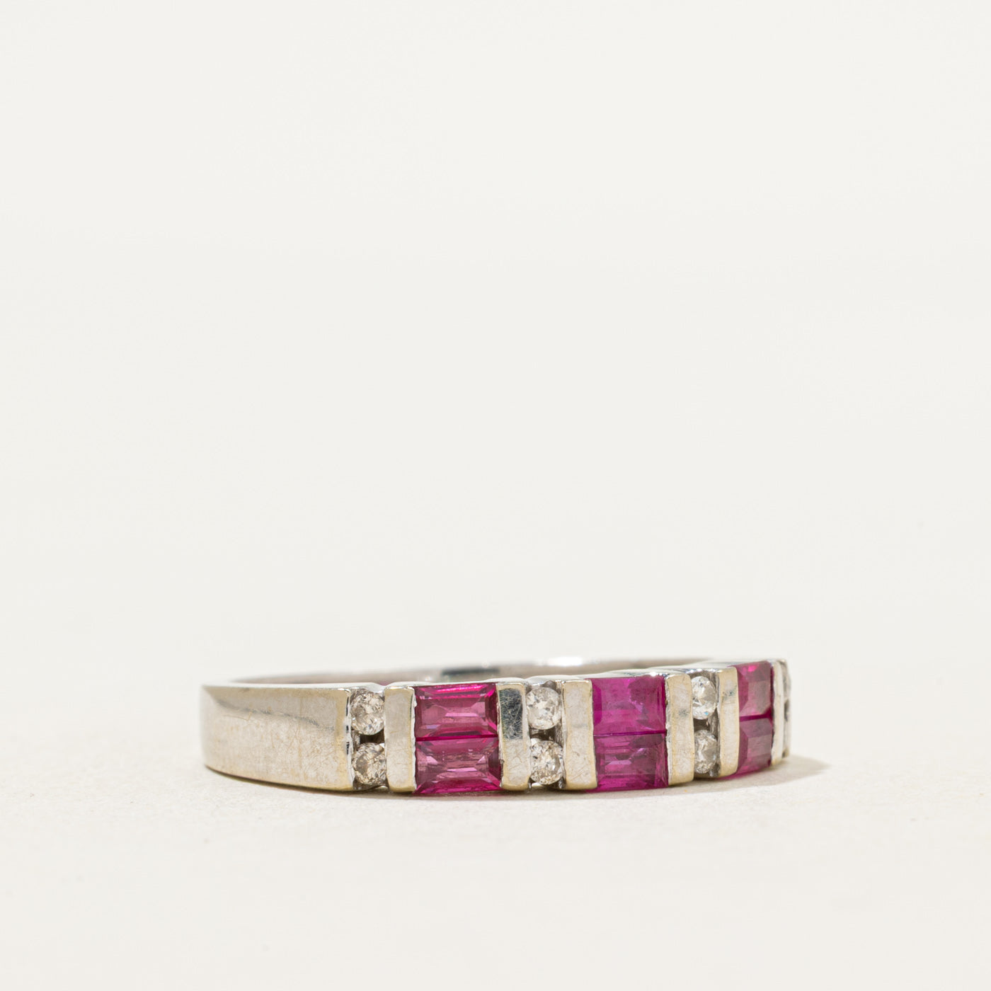 Tension Set Ruby & Diamond Ring | 0.45ctw, 0.09ctw | SZ 7
