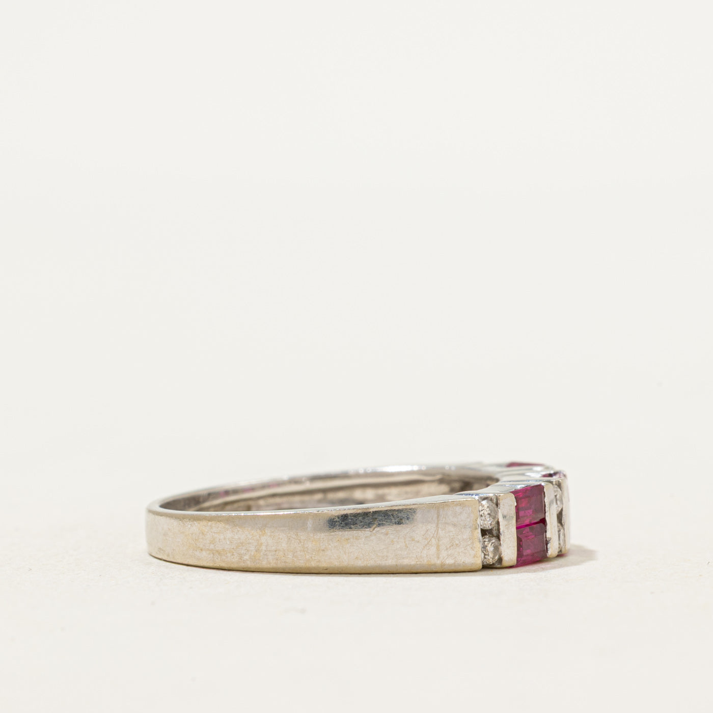 Tension Set Ruby & Diamond Ring | 0.45ctw, 0.09ctw | SZ 7