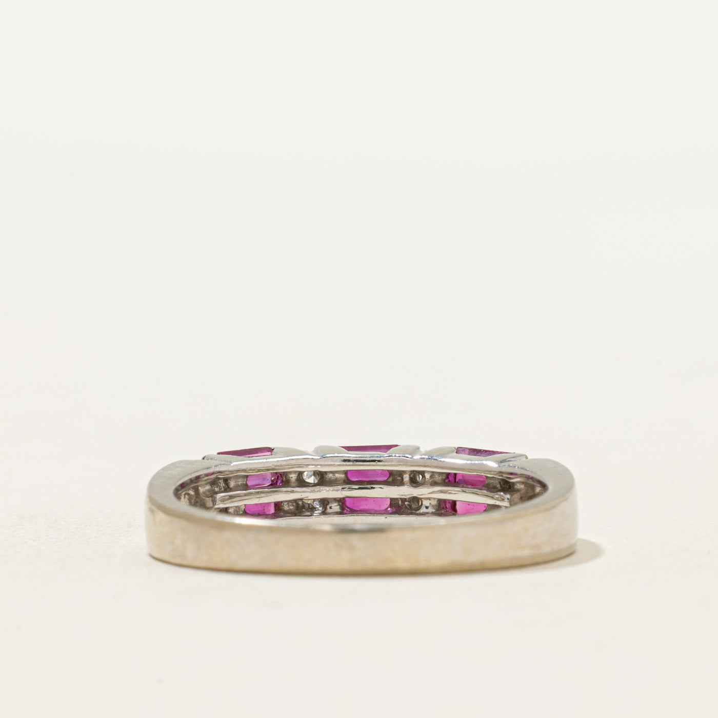 Tension Set Ruby & Diamond Ring | 0.45ctw, 0.09ctw | SZ 7