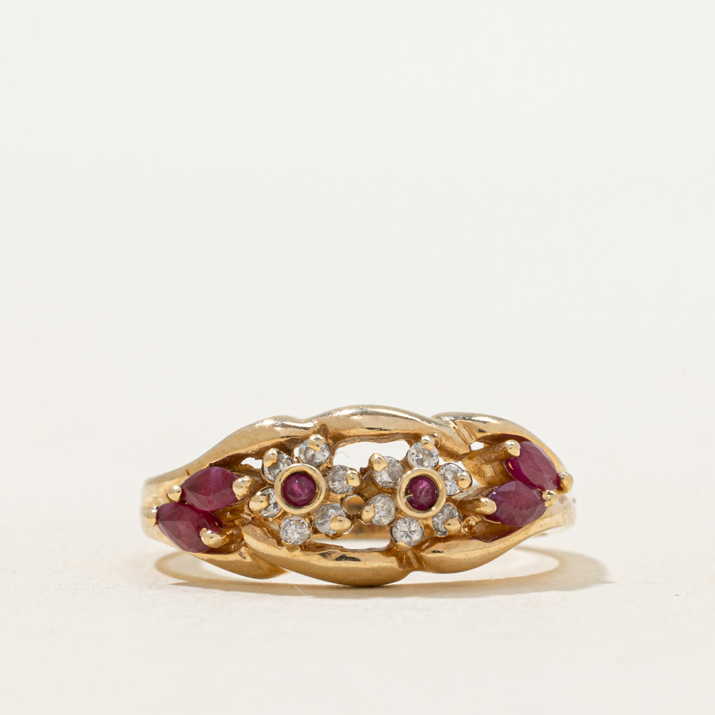 Ruby & Diamond Floral Cluster Ring | 0.26ctw, 0.14ctw | SZ 7.25
