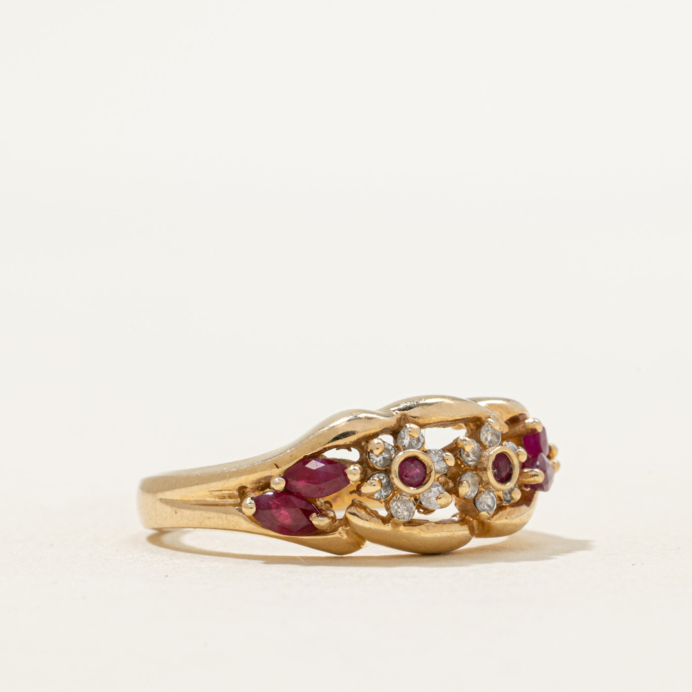 Ruby & Diamond Floral Cluster Ring | 0.26ctw, 0.14ctw | SZ 7.25