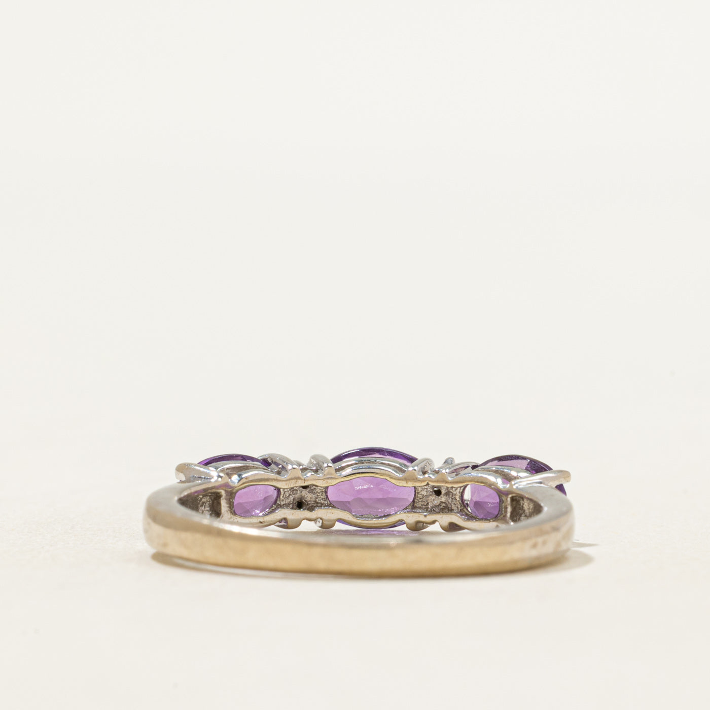 Three Stone Amethyst & Diamond Ring | 1.00ctw, 0.02ctw | SZ 6.5