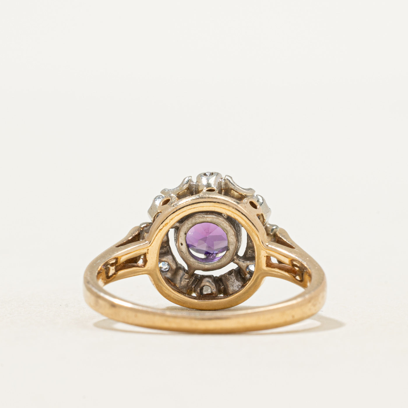 Round Cut Amethyst & Diamond Ring | 0.46ct, 0.12ctw | SZ 5