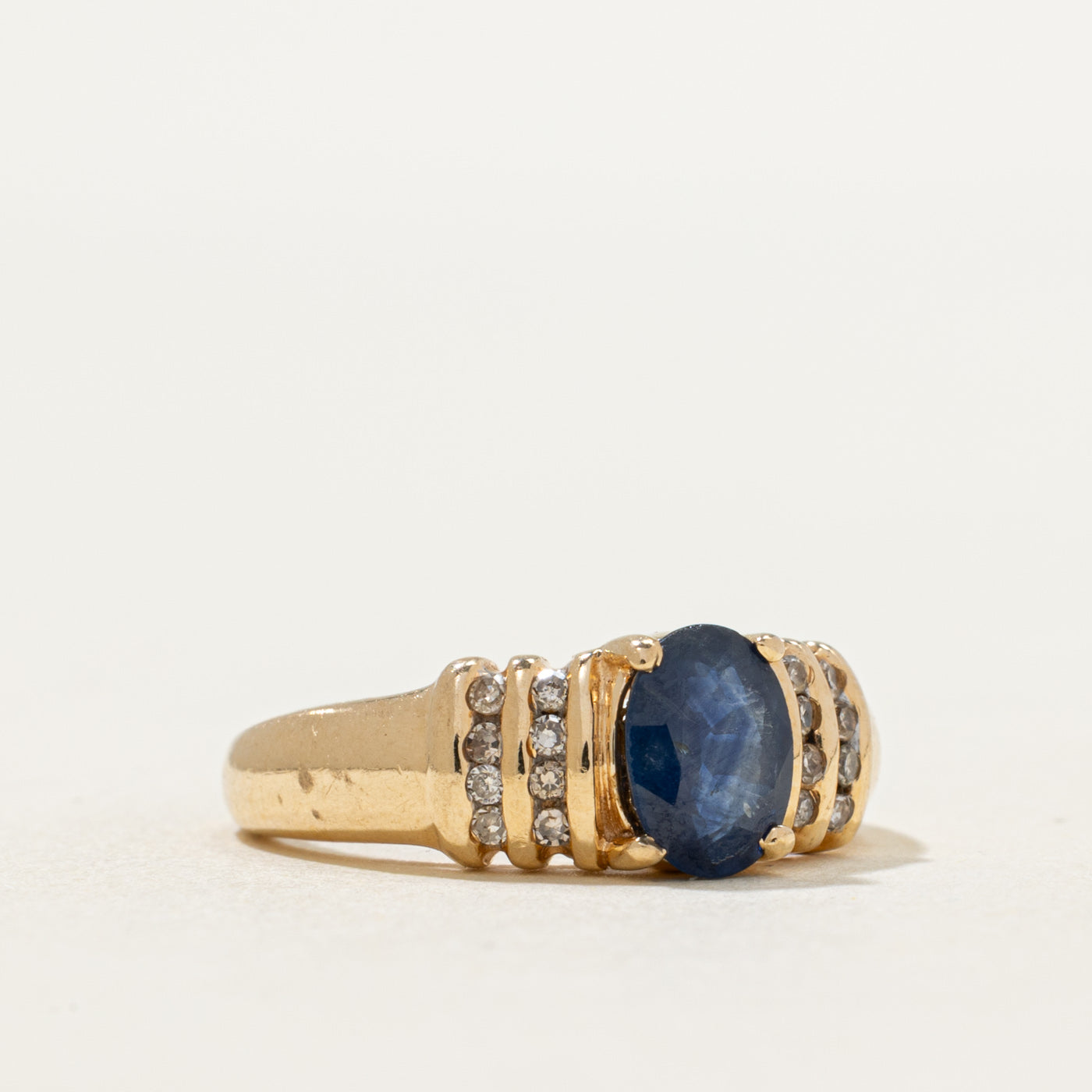 Oval Cut Sapphire & Diamond Ring | 1.00ct, 0.13ctw | SZ 4