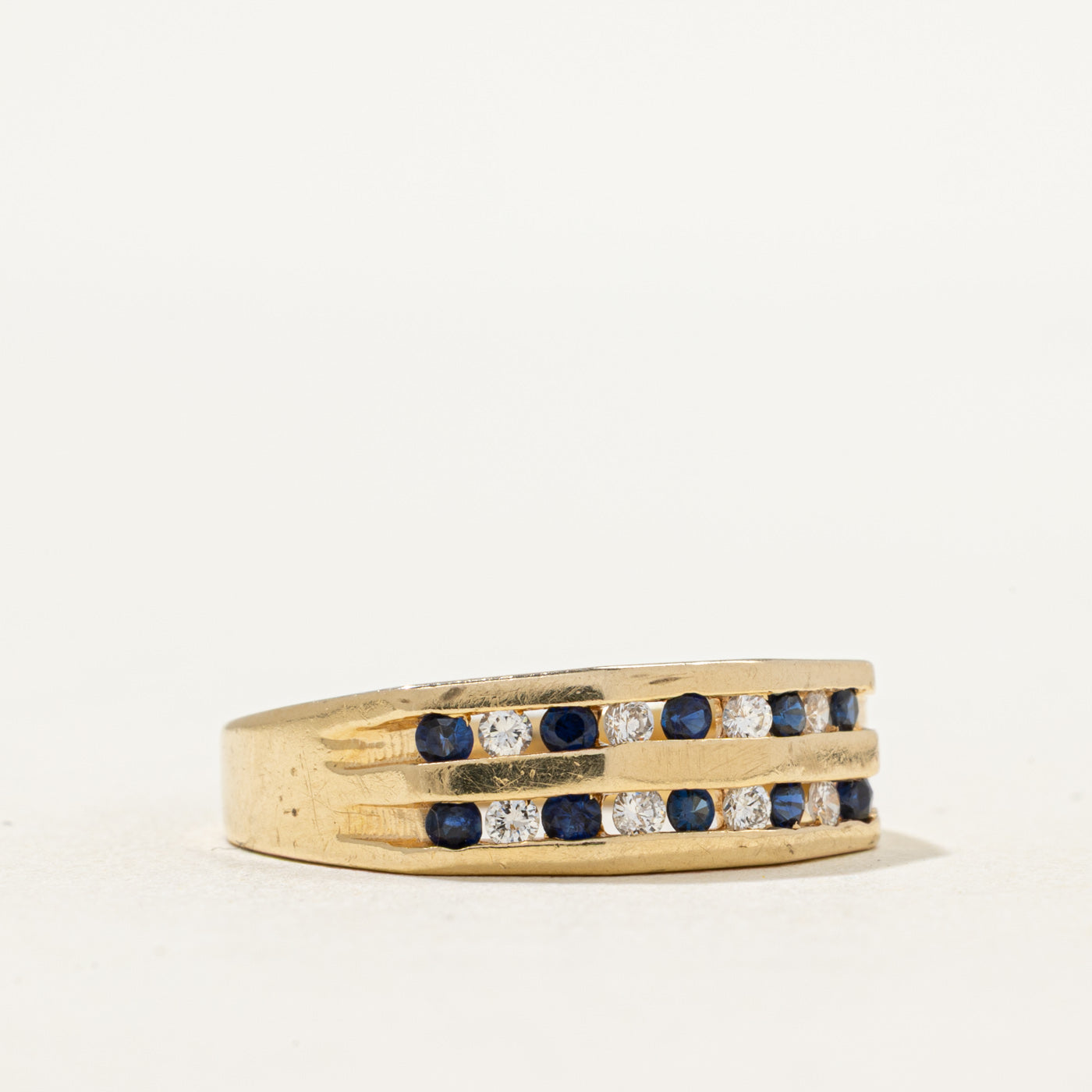 Double Row Sapphire & Diamond Ring | 0.30ctw, 0.20ctw | SZ 8.5