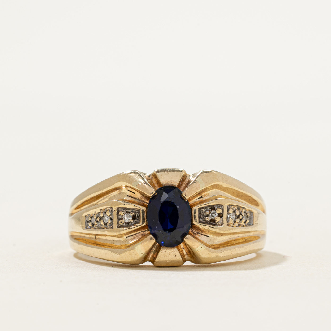 Synthetic Sapphire & Diamond Grooved Ring | 0.90ct, 0.03ctw | SZ 11.25