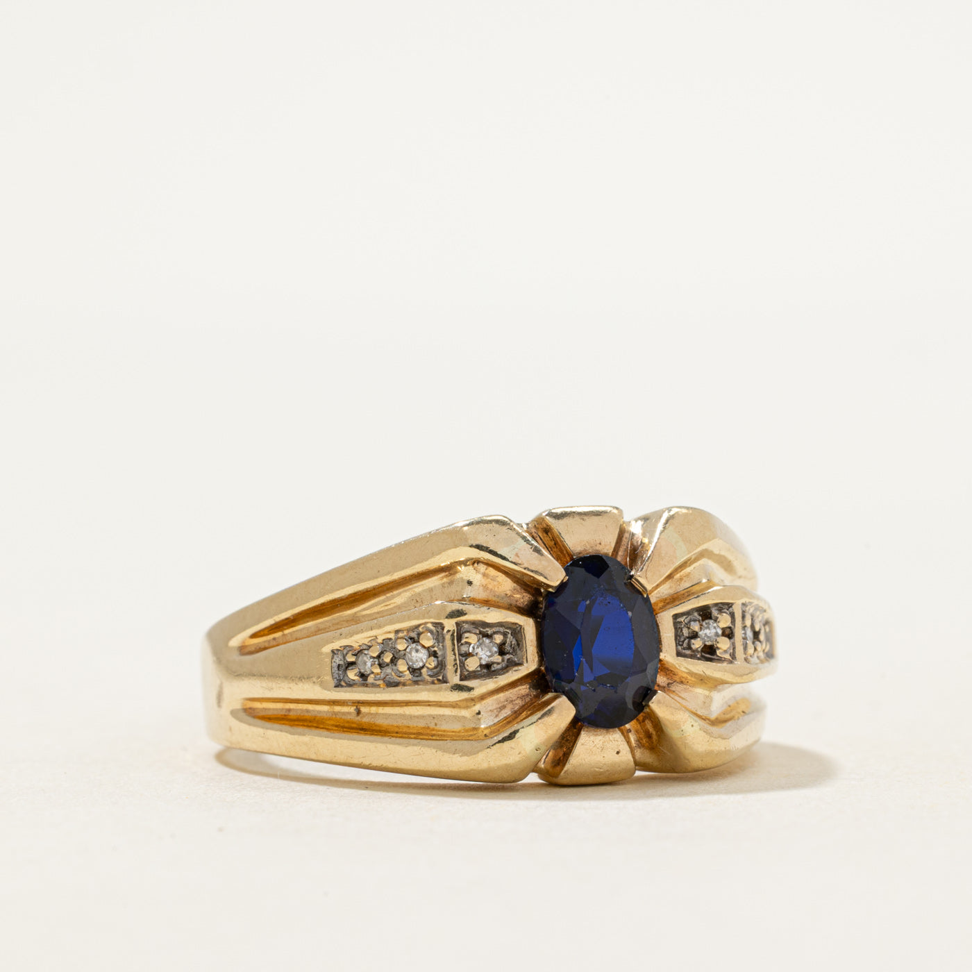 Synthetic Sapphire & Diamond Grooved Ring | 0.90ct, 0.03ctw | SZ 11.25