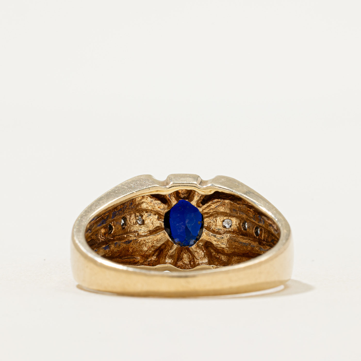 Synthetic Sapphire & Diamond Grooved Ring | 0.90ct, 0.03ctw | SZ 11.25