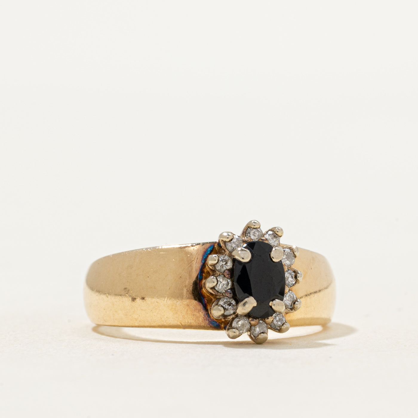 Oval Cut Sapphire & Diamond Petal Ring | 0.42ct, 0.11ctw | SZ 6.25