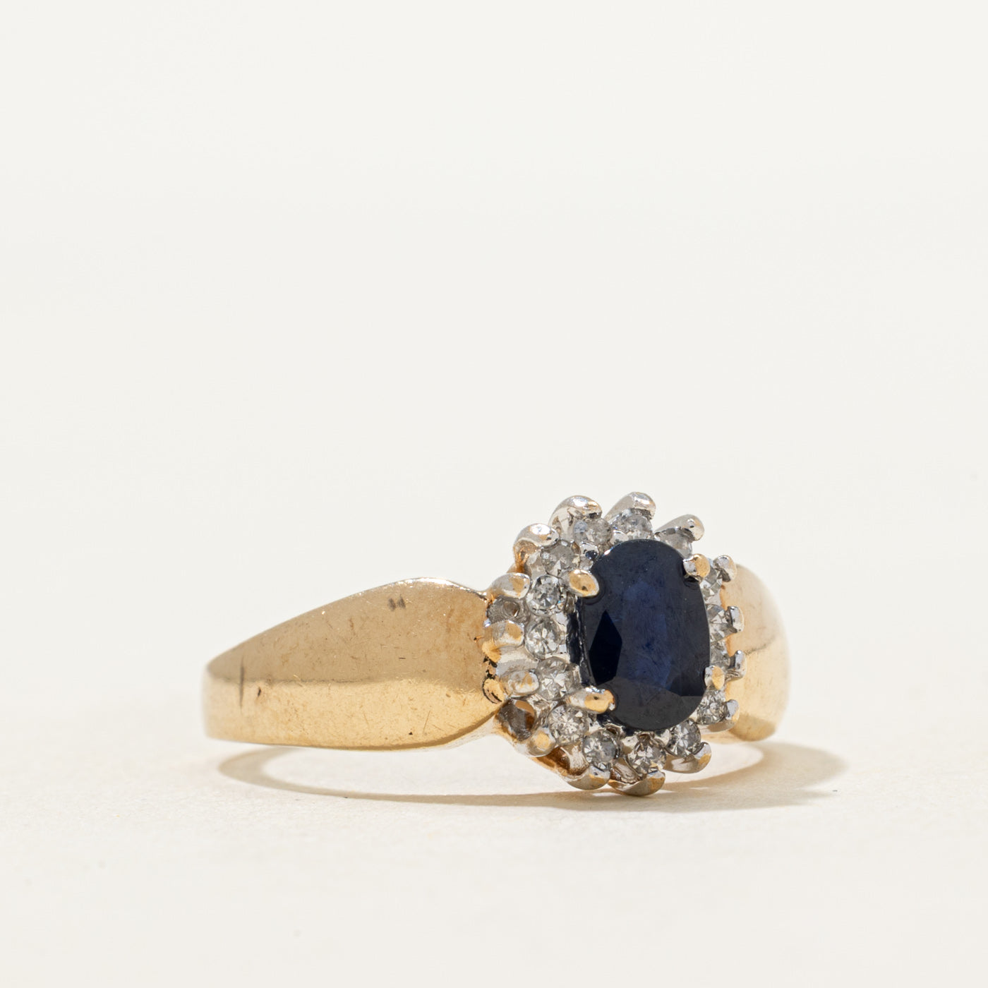 Oval Cut Sapphire & Diamond Petal Ring | 0.65ct, 0.13ctw | SZ 7