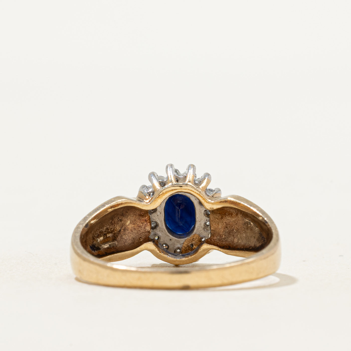 Oval Cut Sapphire & Diamond Petal Ring | 0.65ct, 0.13ctw | SZ 7
