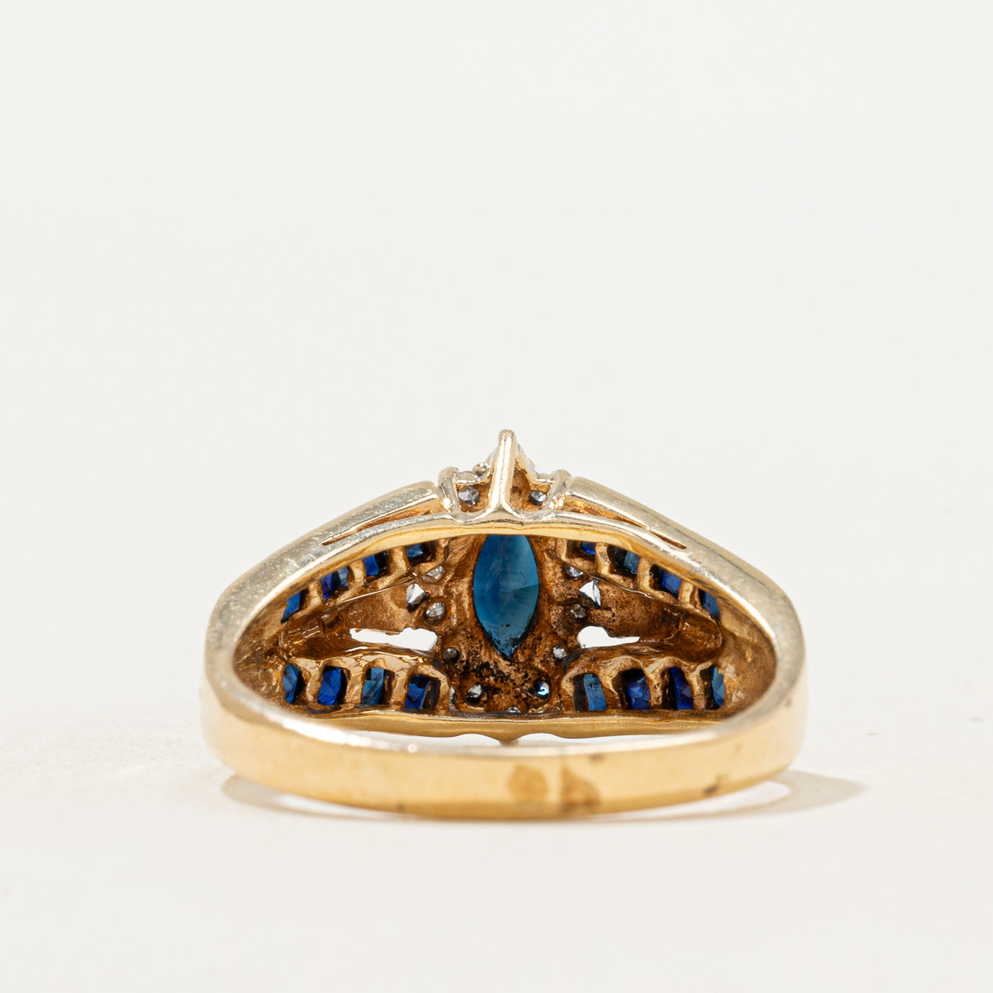 Marquise Cut Sapphire & Diamond Ring | 0.92ctw, 0.11ctw | SZ 6.25