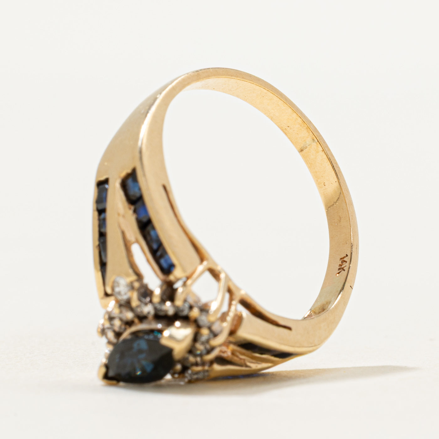 Marquise Cut Sapphire & Diamond Ring | 0.92ctw, 0.11ctw | SZ 6.25