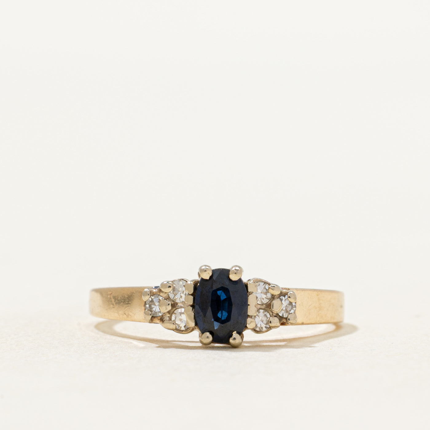 Oval Cut Sapphire & Diamond Ring | 0.32ct, 0.06ctw | SZ 5