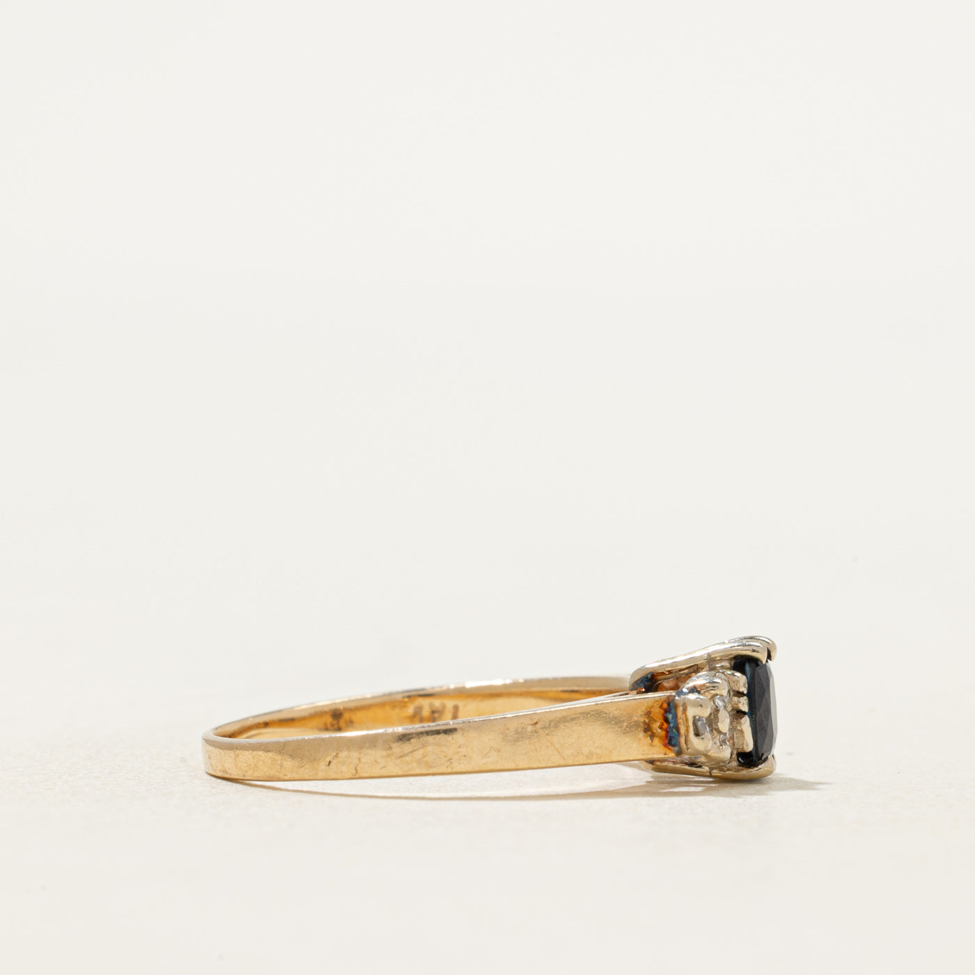 Oval Cut Sapphire & Diamond Ring | 0.32ct, 0.06ctw | SZ 5