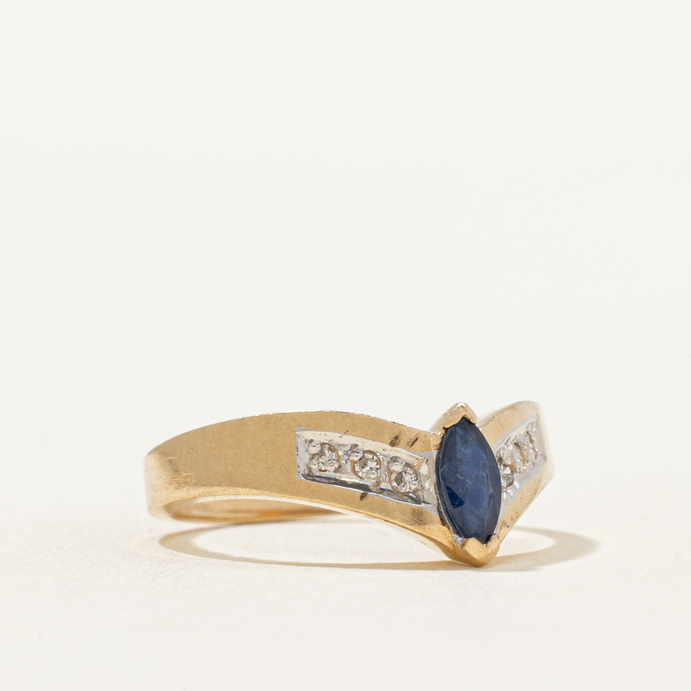Marquise Cut Sapphire & Diamond Chevron Ring | 0.22ct, 0.04ctw | SZ 6