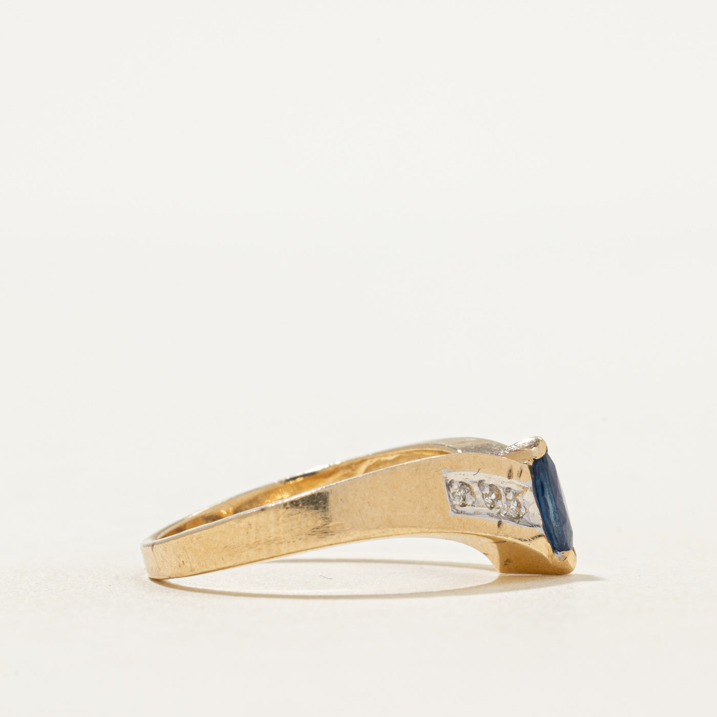 Marquise Cut Sapphire & Diamond Chevron Ring | 0.22ct, 0.04ctw | SZ 6