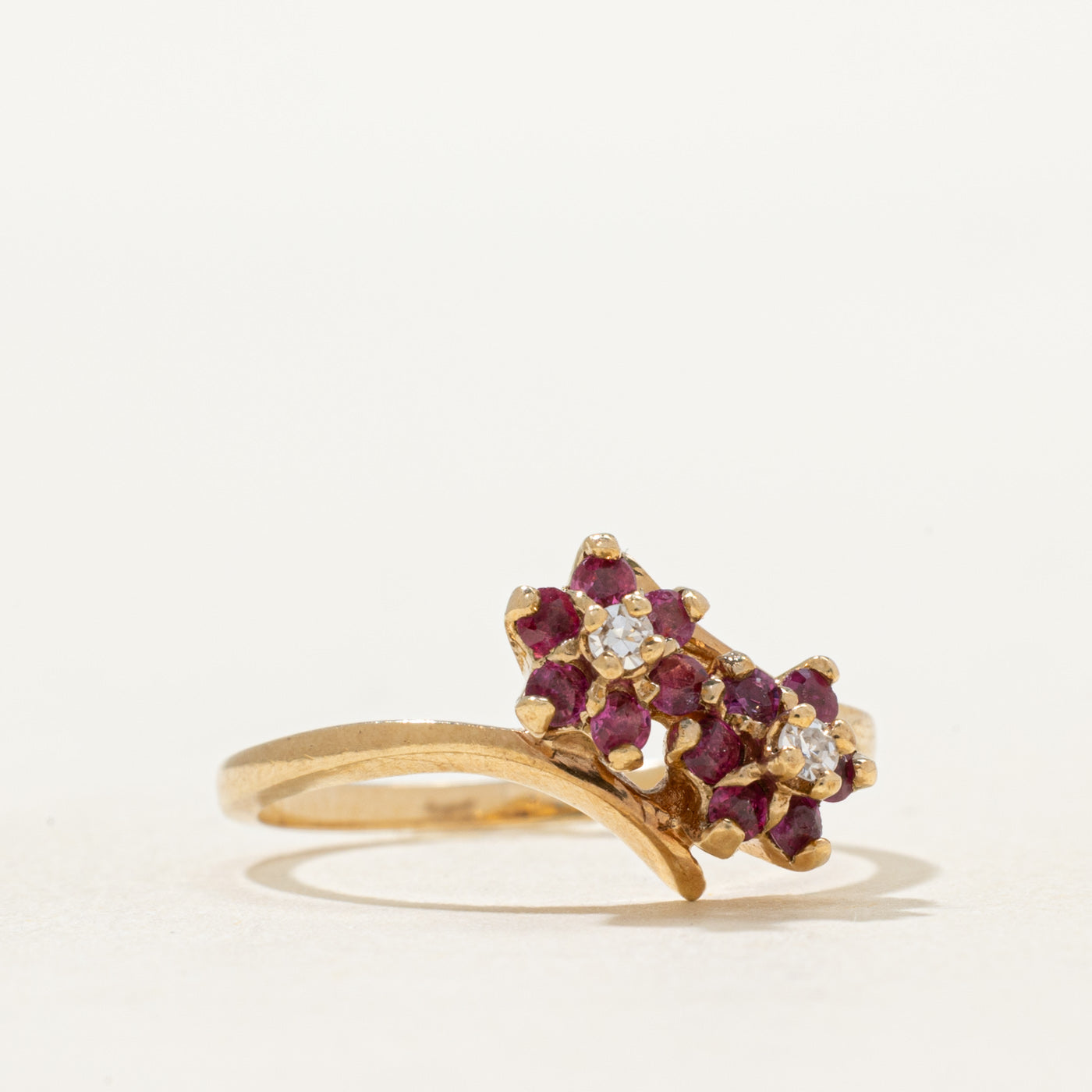 Ruby & Diamond Double Flower Ring | 0.33ctw, 0.04ctw | SZ 5.5
