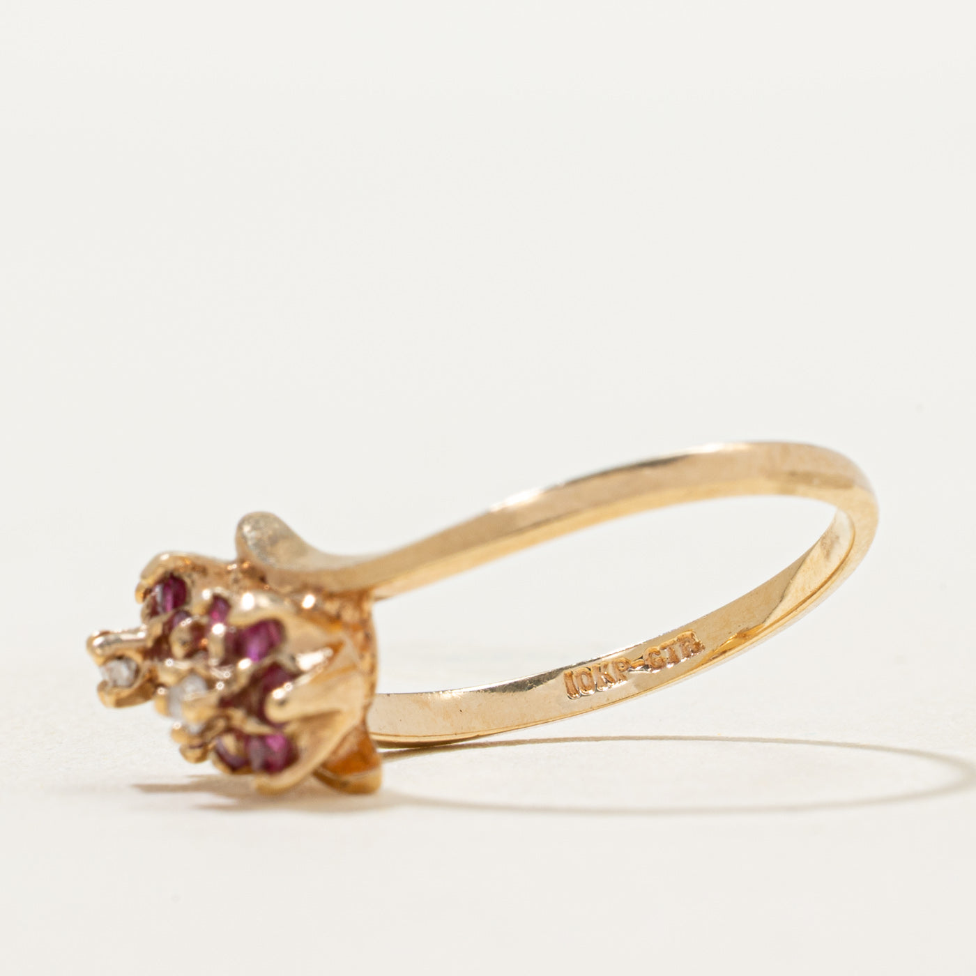 Ruby & Diamond Double Flower Ring | 0.33ctw, 0.04ctw | SZ 5.5
