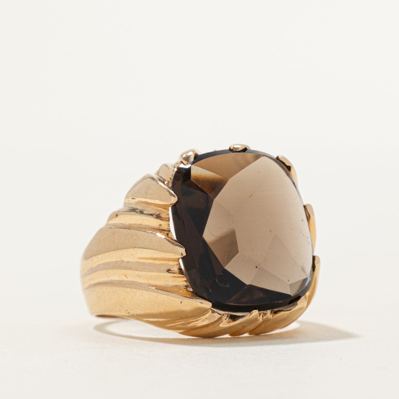 Smoky Quartz Twisted Grooves Signet Ring | 10.00ct | SZ 10.5