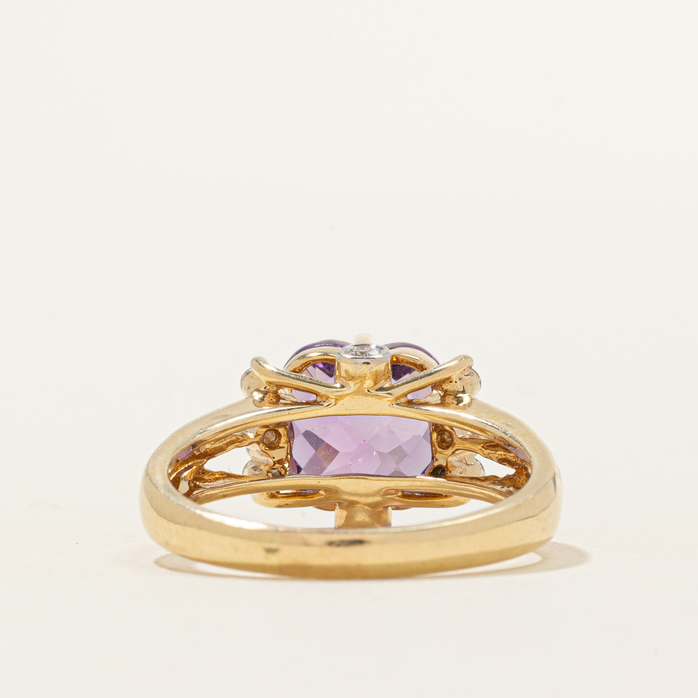 Modified Cushion Cut Amethyst & Diamond Ring | 3.00ct, 0.24ctw | SZ 8