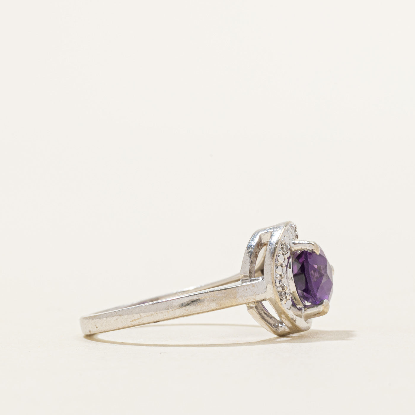 Pear Cut East West Amethyst & Diamond Ring | 1.00ct, 0.02ctw | SZ 6.5