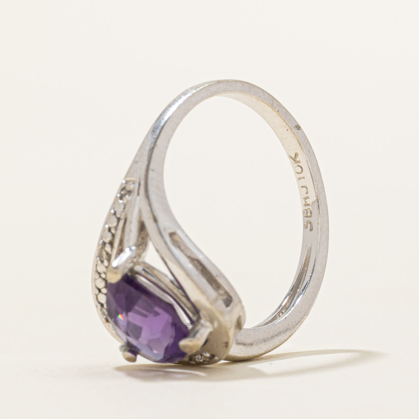 Pear Cut East West Amethyst & Diamond Ring | 1.00ct, 0.02ctw | SZ 6.5