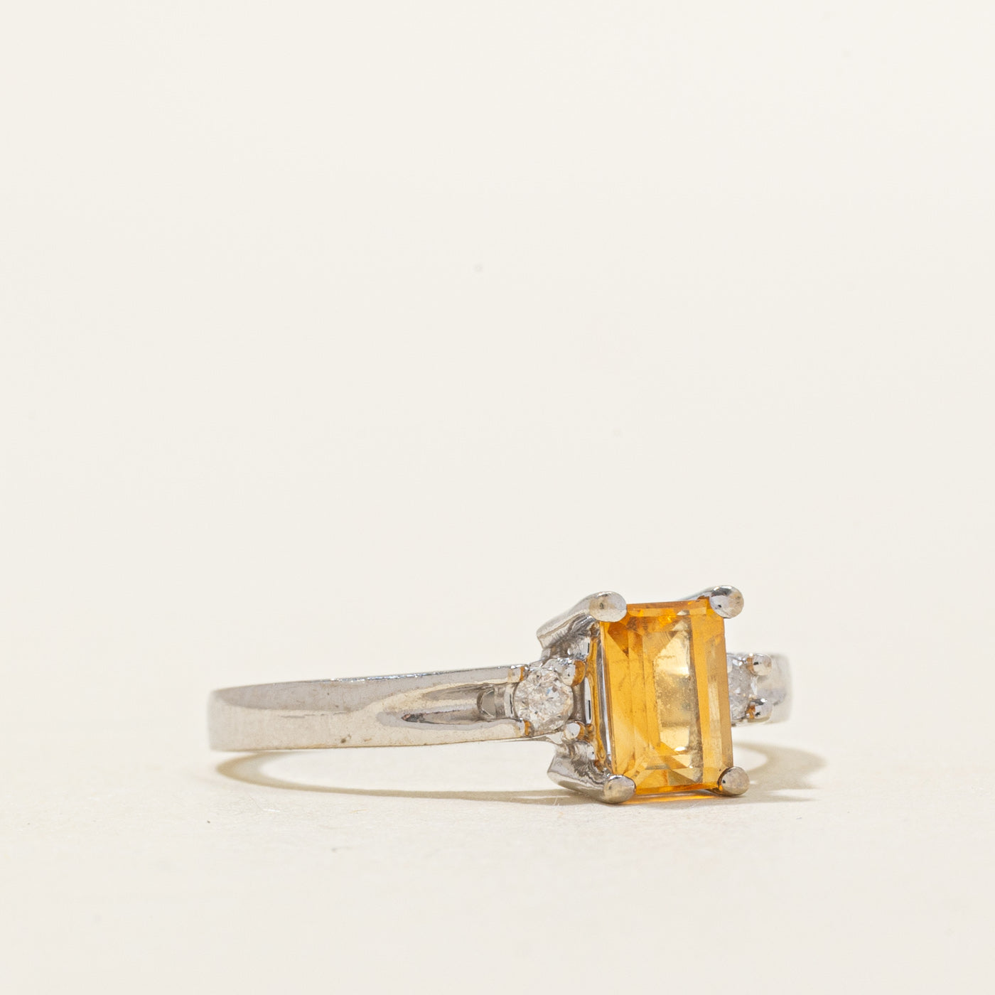 Emerald Cut Citrine & Diamond Ring | 0.50ct, 0.05ctw | SZ 6