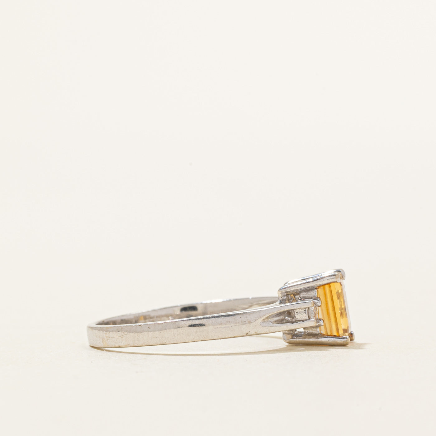 Emerald Cut Citrine & Diamond Ring | 0.50ct, 0.05ctw | SZ 6
