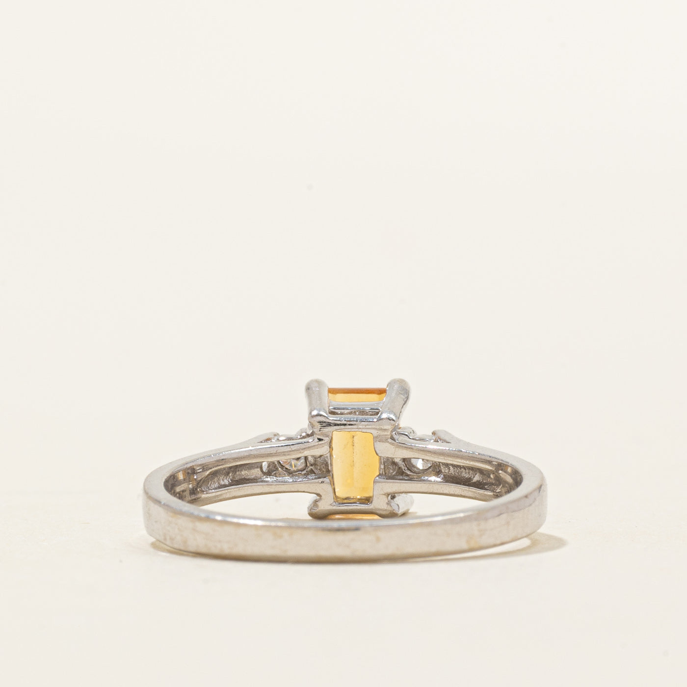 Emerald Cut Citrine & Diamond Ring | 0.50ct, 0.05ctw | SZ 6