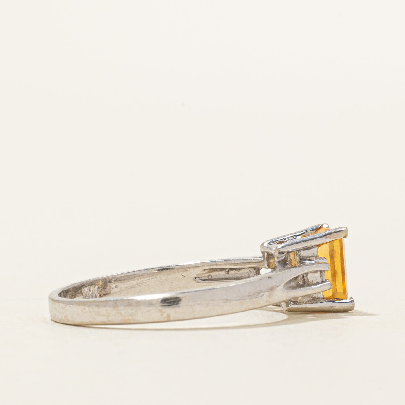 Emerald Cut Citrine & Diamond Ring | 0.50ct, 0.05ctw | SZ 6