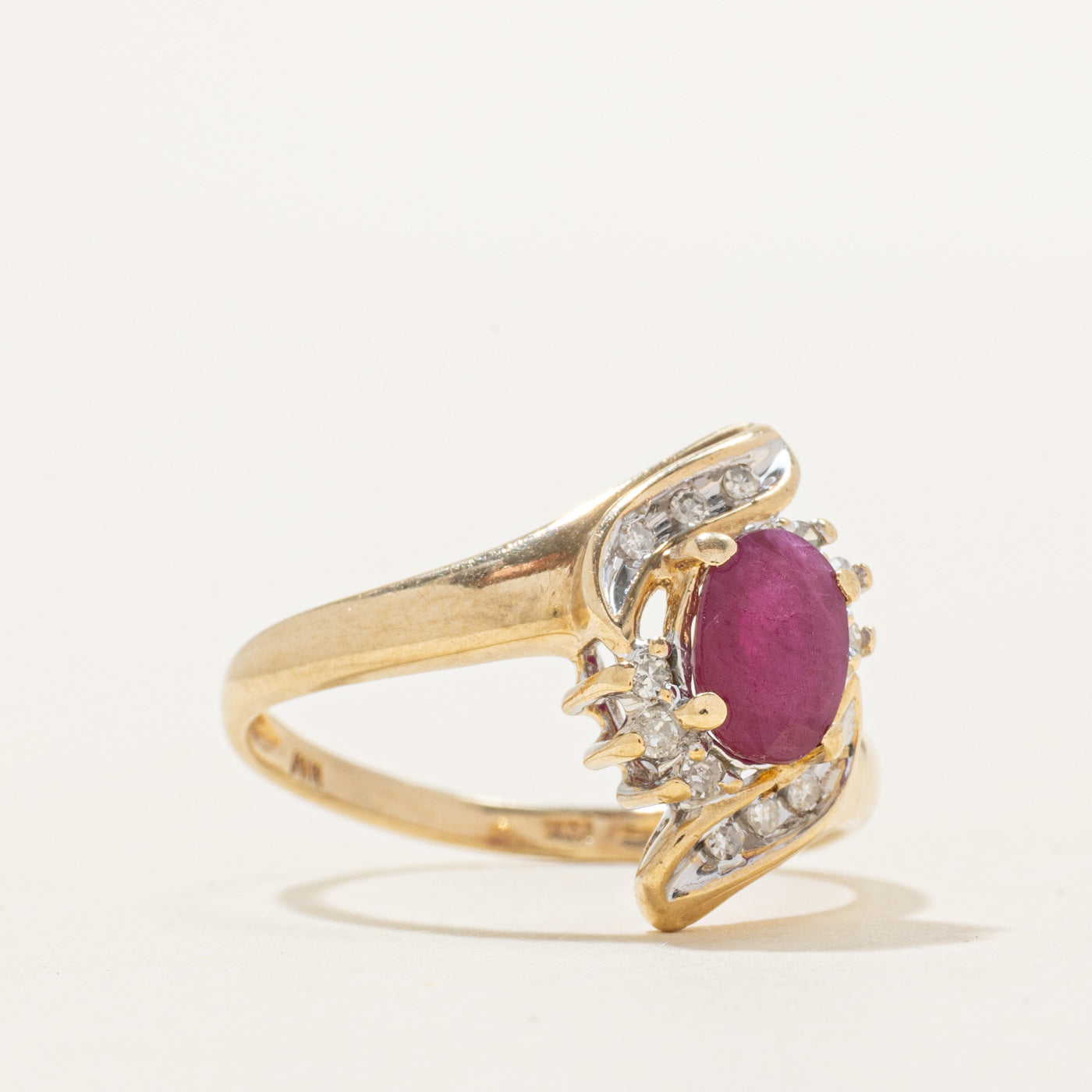 Ruby & Diamond Swirl Bypass Ring | 1.00ct, 0.10ctw | SZ 7