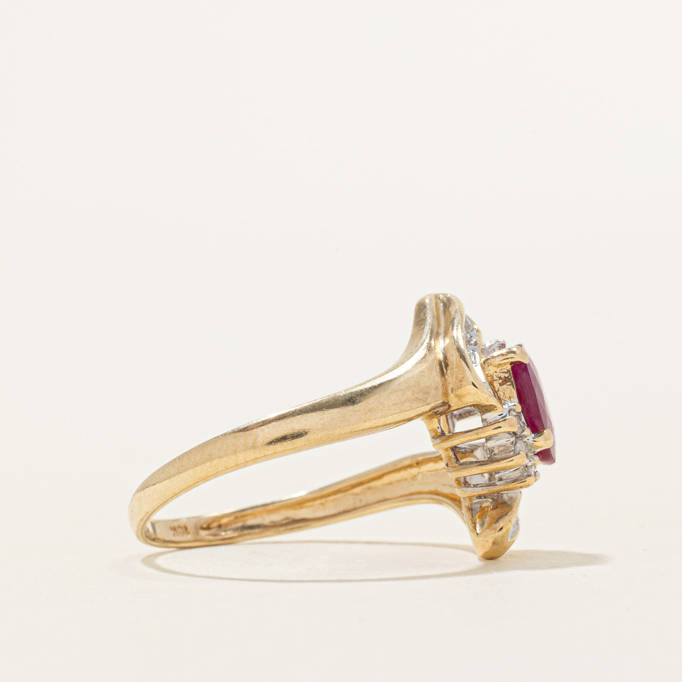 Ruby & Diamond Swirl Bypass Ring | 1.00ct, 0.10ctw | SZ 7
