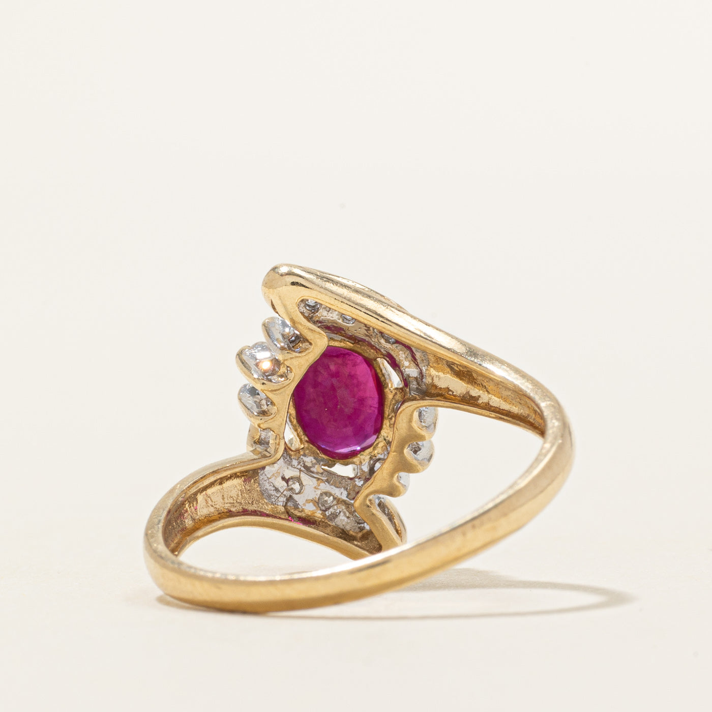 Ruby & Diamond Swirl Bypass Ring | 1.00ct, 0.10ctw | SZ 7