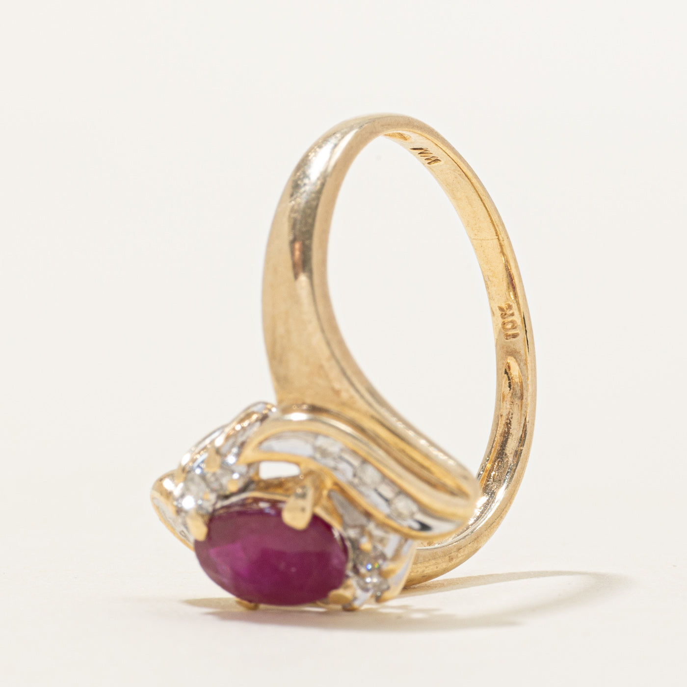 Ruby & Diamond Swirl Bypass Ring | 1.00ct, 0.10ctw | SZ 7