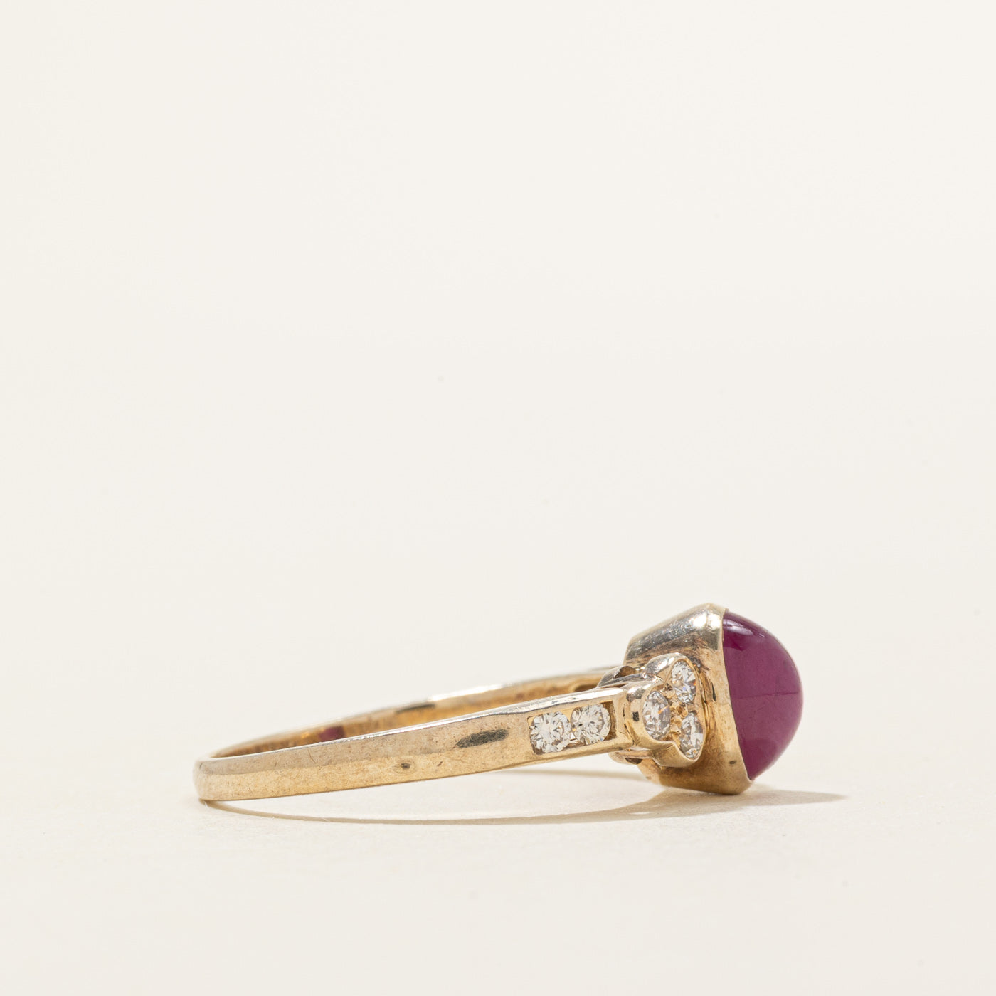 Bezel Set Oval Cabochon Ruby & Diamond Ring | 1.40ct, 0.26ctw | SZ 7.25