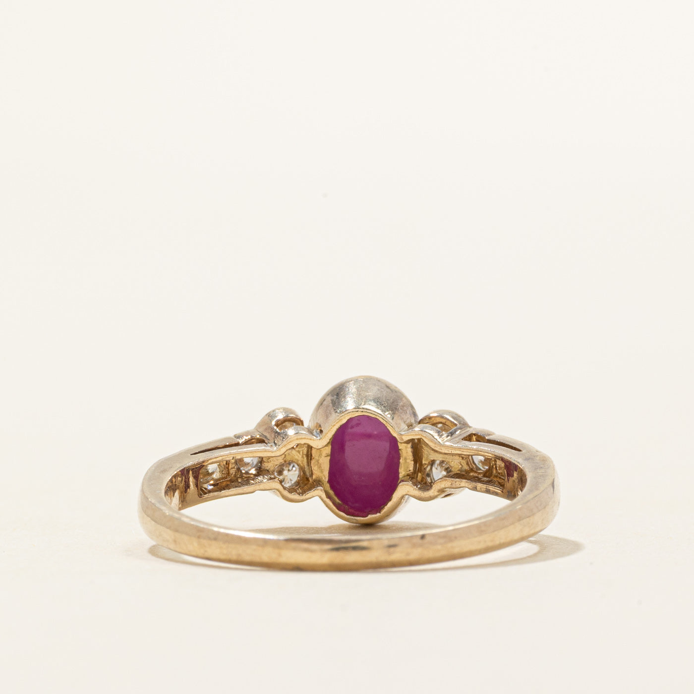 Bezel Set Oval Cabochon Ruby & Diamond Ring | 1.40ct, 0.26ctw | SZ 7.25