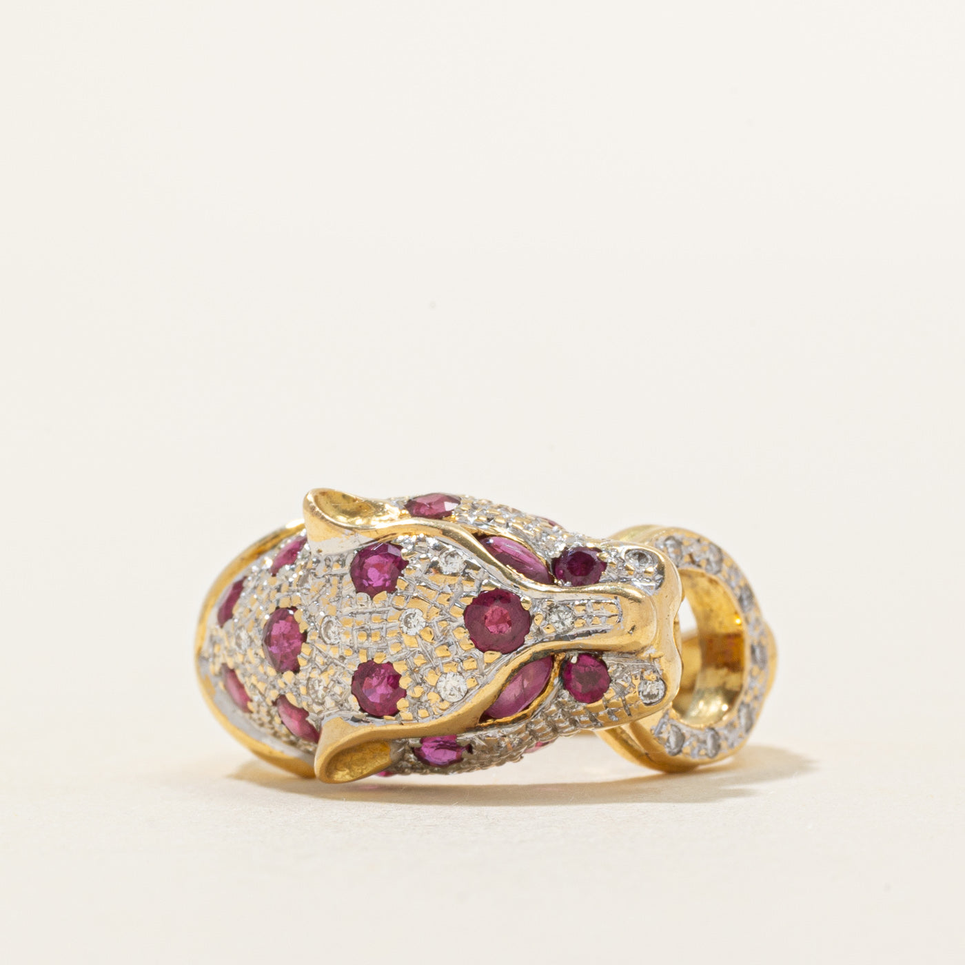 Scattered Ruby & Diamond Panther Head Ring | 0.81ctw, 0.10ctw | SZ 5