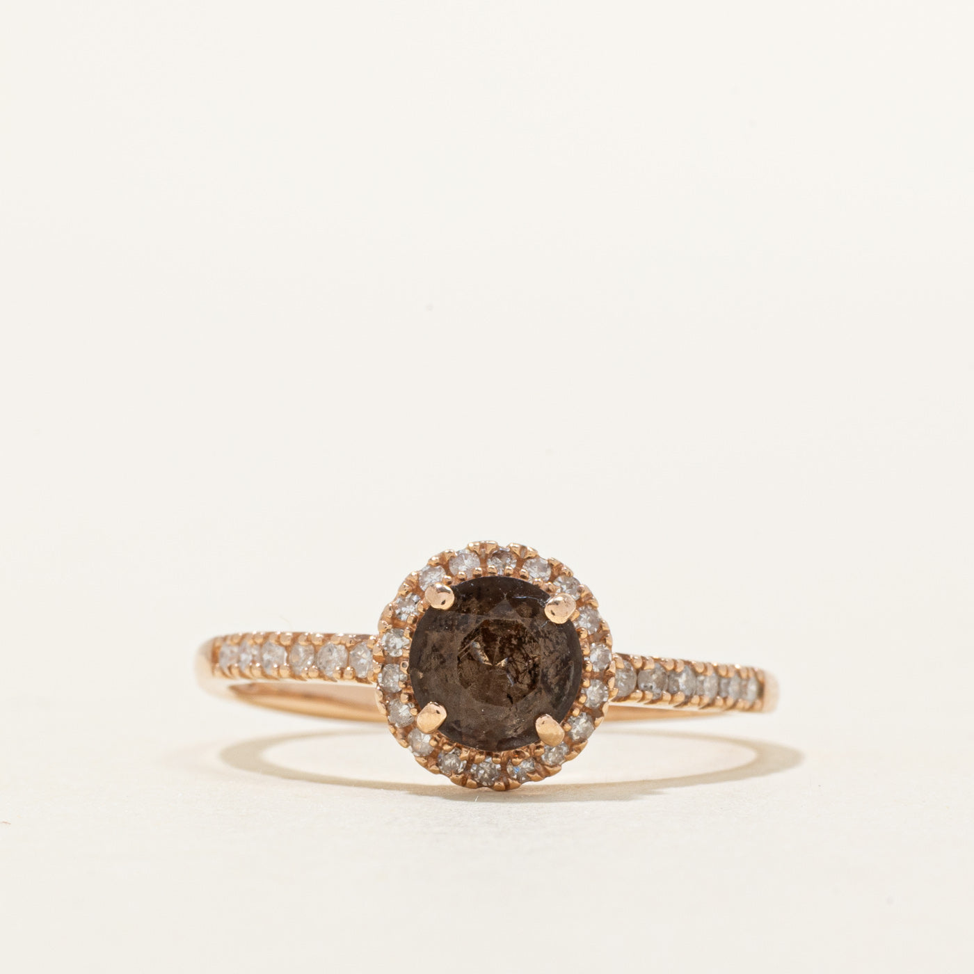 Smoky Quartz & Diamond Halo Ring | 0.75ct, 0.18ctw | SZ 8.5