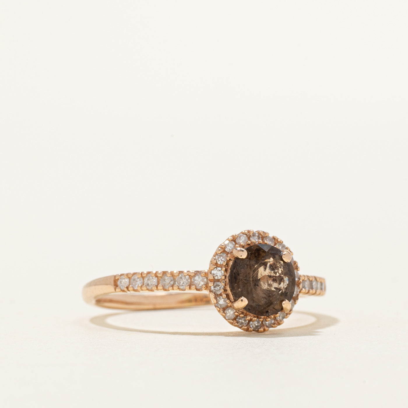 Smoky Quartz & Diamond Halo Ring | 0.75ct, 0.18ctw | SZ 8.5
