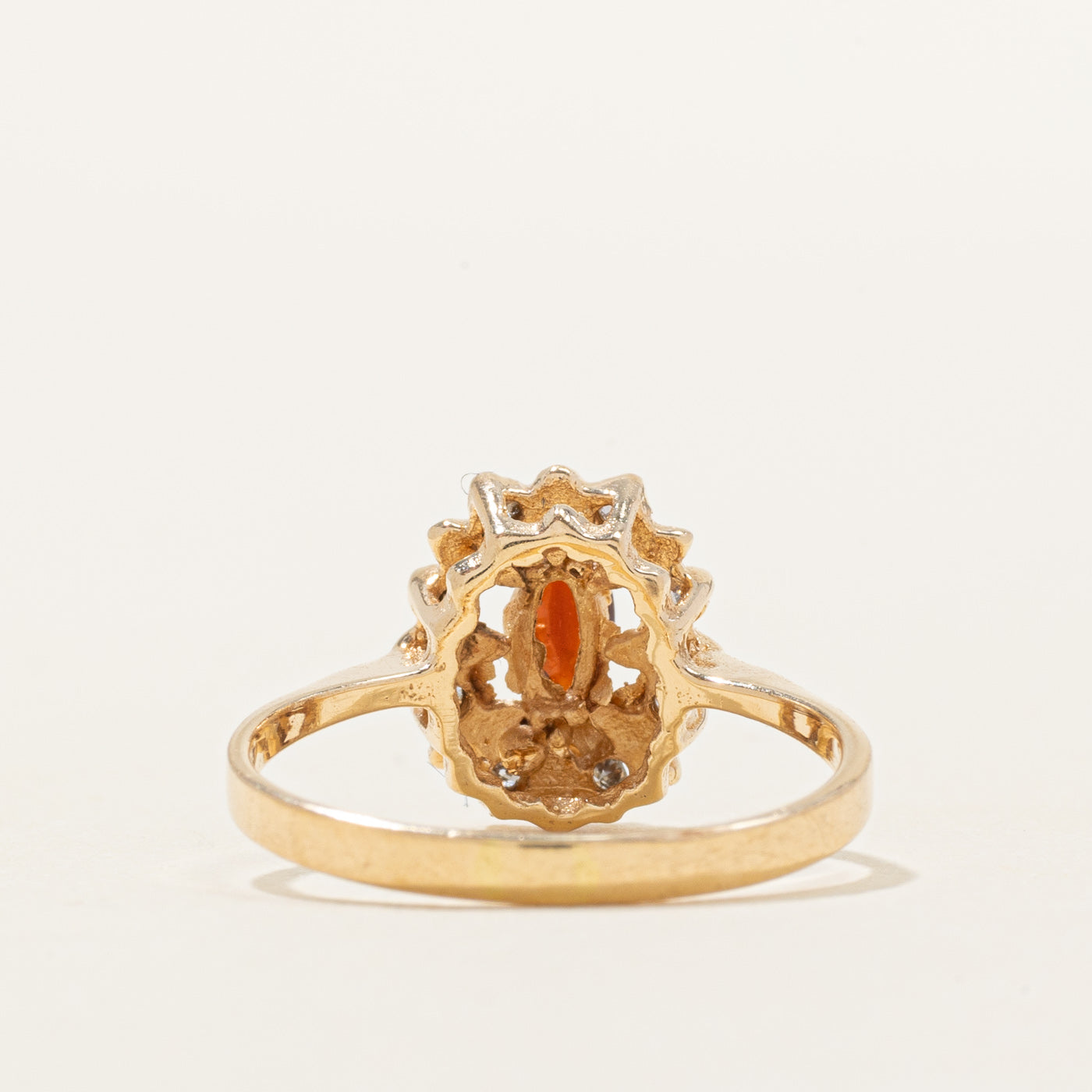 Marquise Cut Garnet & Diamond Ornate Ring | 0.22ct, 0.08ctw | SZ 6