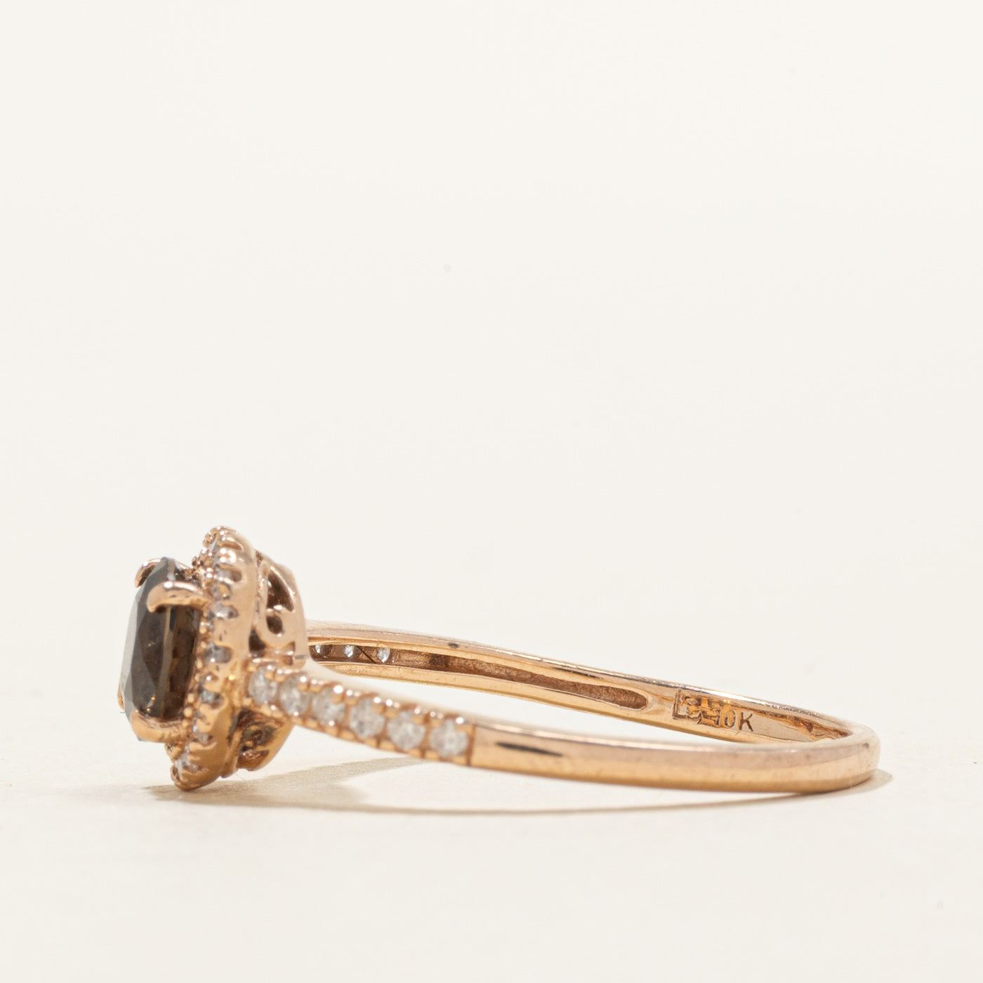 Smoky Quartz & Diamond Halo Ring | 0.75ct, 0.18ctw | SZ 8.5