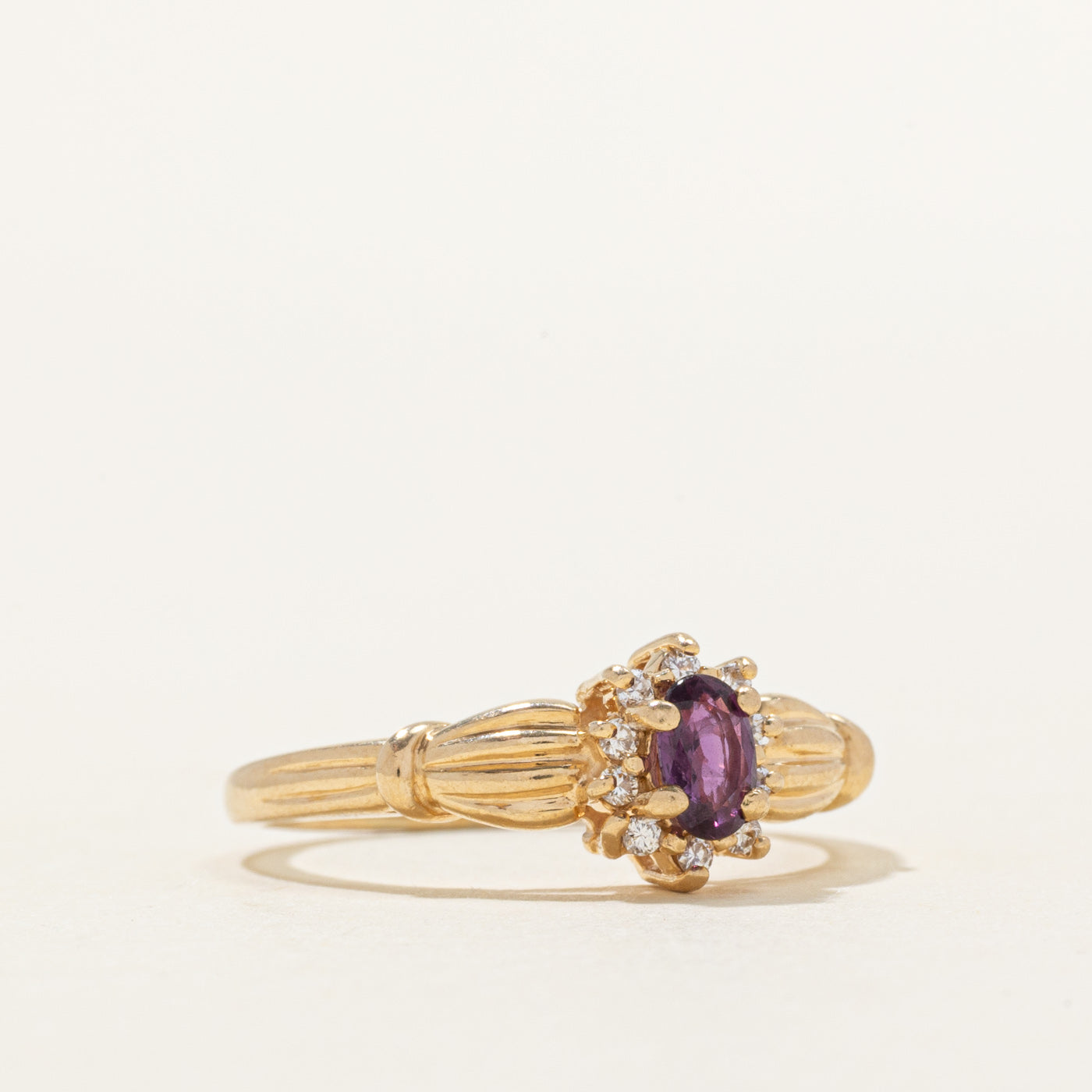 Ruby & Diamond Halo Grooved Ring | 0.32ct, 0.08ctw | SZ 7
